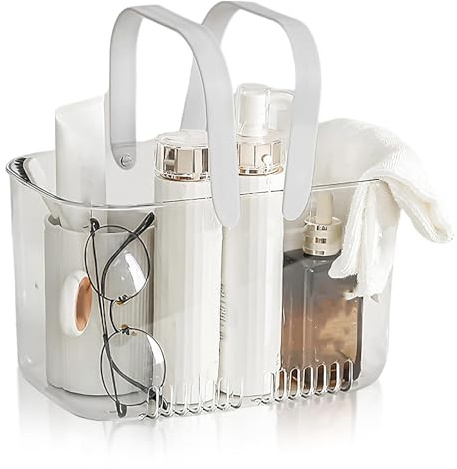 Cyrank Tragbare Dusche Caddy Korb, Tragbarer Duschkorb mit Griffen Putzmittel Organizer Caddy Organizer Transparenter Aufbewahrungskorb für Badezimmer Kunststoffkorb mit Griffen Für Shampoo