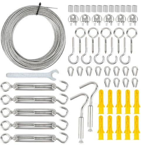 YOPEUC 59 Pcs Garden Wire Rope Kit, 30M Garden Wire For Climbing Plants, Wire Trellis Tension System, 304 Stainless Steel M5 Turnbuckle Wire Tensioner, Catenary Wire Kit, Cable Railing Kit