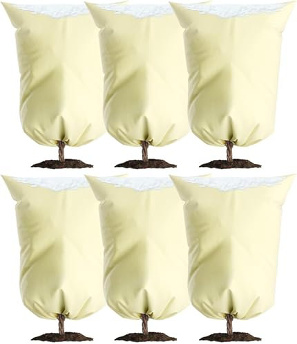 Lostwry Winterschutz für Pflanzen, 6 Stück 60 x 80cm Winterschutz Kübelpflanzensack Schutzhülle für Pflanzen als Baum Palmen Balkonpflanzen haube Zelt Atmungsaktiv für Pflanzenschutzvlies, Beige