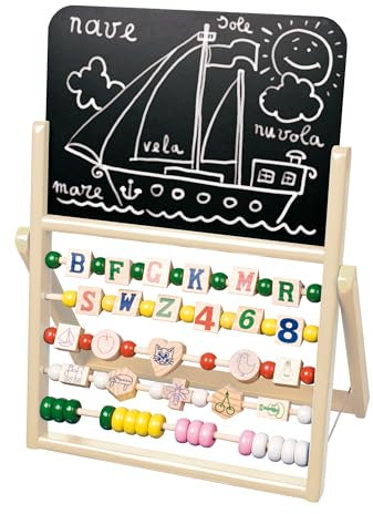 Lavagna con Pallottoliere per Bambini Lavagna Gioco Scuola Lavagna in Legno Abaco Pallottoliere con Lettere Numeri e Figure Lavagna per Bambini con Cavalletto Lavagna per Gessi e Gessetti Educativa
