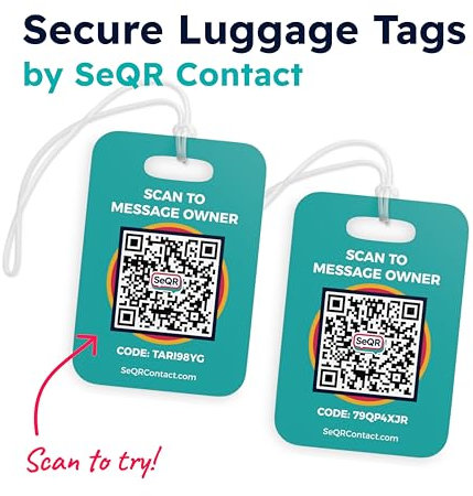 Smart Luggage Tag - Privacy QR Code Tags for Travel Suitcases, 2 Pack Teal