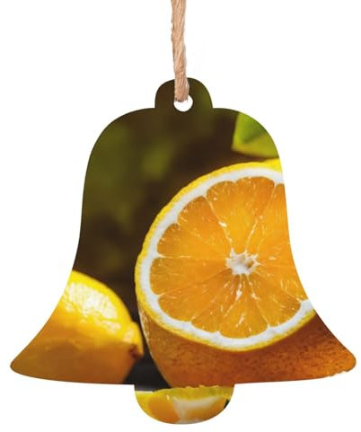 Rich&Rabbit Décoration de Noël en bois en forme de cloche avec imprimé citron jaune