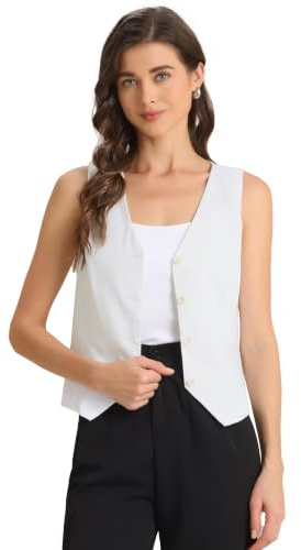 Blazer sans Manches Femme Gilet Boutonné de Bureau Col en V