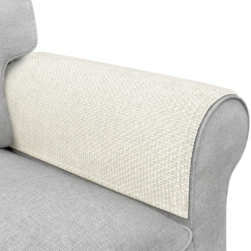 Couch Arm Covers, Sofa Arm Covers, Waterproof Armrest Cover for Sofa, Armchair, Loveseat, Non-Slip Recliner Arm Cover, Headrest Cover, Arm Chair Covers Set of 2 (Cream, 24×20)
