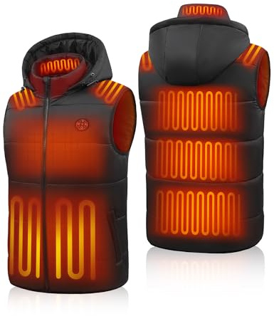 TODWARM Heated Gilet for Men with Battery Pack, 15 Heating Zones Heated Vest, Detachable-Hood Heated Coat, Rapid Heating Heated Jacket for Camping Fishing Hiking construction sites Black M