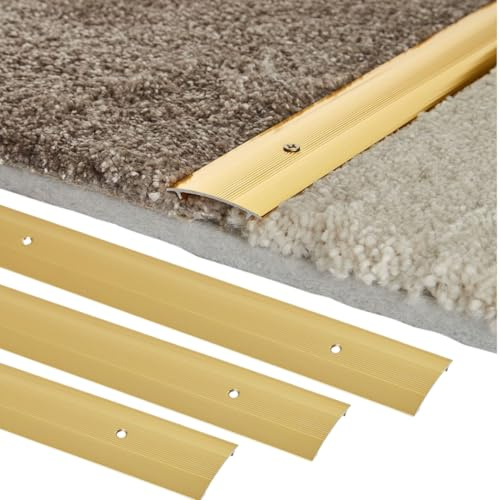 Carpet Flooring Flat Gold Door Bar Threshold Cover Strip 40mm x 0.9m (3 Pack) | Gold Threshold Door Bar Trim Strip | Ideal for Doorways | Easy-Fit Cover Strip