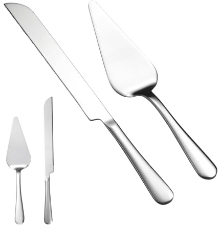 KSENDALO Wedding Cake Knife and Server Set - Stainless Steel Elegant Cake Cutting Set for Weddings, Birthdays, Celebrations - Mirror Finish, Heavy Duty