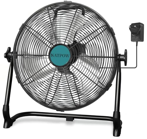 NATPOW 12 Floor Fan Compatible with makita 18V Battery(No Battery) Cordless Industrial Fan Low Noise,1500 CFM Plug-in Cooling Fan with AC Adapter, USB Phone Charging for Garage Jobsite Gym Outdoor