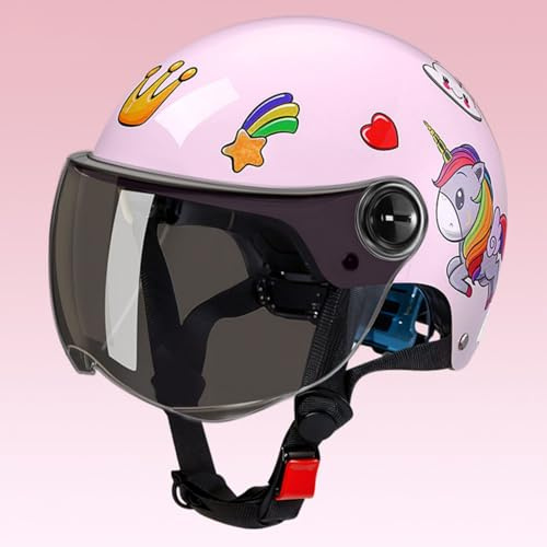 Casco De Motocicleta Abierto con Visera Solar para Niños Y Niñas De 3 A 12 Años, Casco Jet para Niños, Casco De Medio Casco De Motocicleta con Homologación ECE 22.06 F,48-56cm