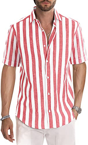 JMIERR Men's Shirts Short Sleeve Summer Striped Casual Shirt Button Down Regular Fit Tops