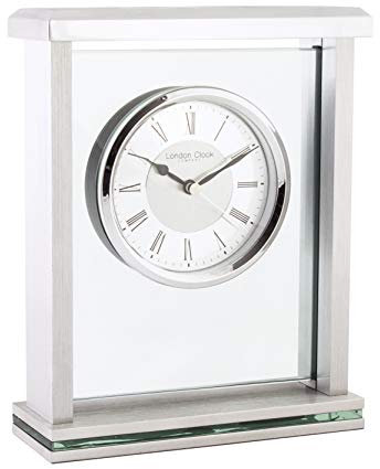 London Clock 5178 Silver flat top mantel clock, 21 x 16.5 x 6cm