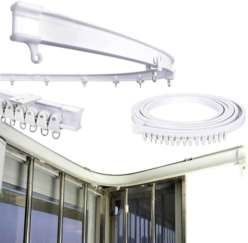 Super More 16.5 FT Bendable Curtain Track Ceiling,Mounted Straight Curved Ceiling Track Set Installation for Windows Curtain Room Divider - 5 Meter White