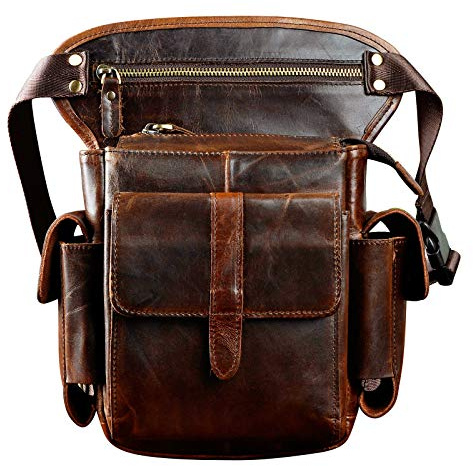 Le'aokuu Hombres de Moda Bolso al Aire Libre Cinturón Bolso de la Cintura Paquete de la Cintura de Fanny Bolso de la Pierna de la Gota Bolso del Mensajero del Zurriago 913-5