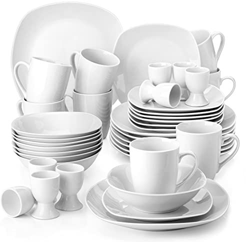 MALACASA, Serie Elisa, 40 teilig Porzellan Frühstücksservice Tafelservice Kombiservice Geschirrset, je 8 Dessertteller, Speiseteller, Müslischalen, Eierbecher, Becher für 8 Personen