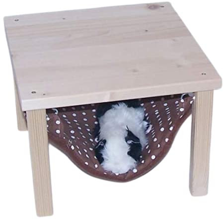 Meerschweinchen Hängematte mit Gestell – Handmade in Deutschland – hellbraun mit weissen Punkten – Für Meerschweinchen, Chinchilla, Kleintiere – Waschbar – Liebevolle Handarbeit - fertig montiert