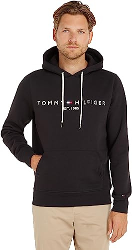 Tommy Hilfiger Hoodie Hombre Core Tommy Logo con Capucha, Negro (Jet Black), XL
