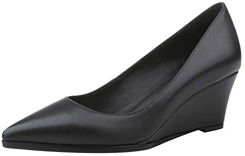 Jamron Dame Äkta Läder Spetsig Tå 5.5CM/8CM Kilklack Pump Skor Kontorsskor