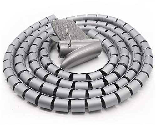 Derbway Tubo de Gestión de Cables 2M, Tubo de Alambre de Envoltura en Espiral, Cable Enrrollado Organizador de Cables para TV y Cable de Computadora en Casa u Oficina (Gris)