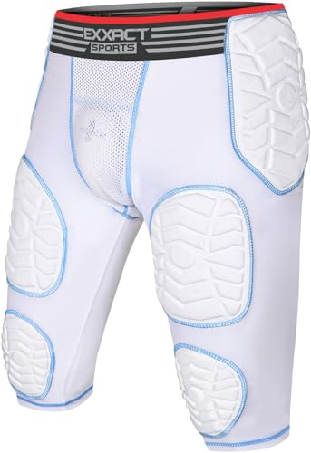 Exxact Sports Combat 7-Pad Adult Football Girdle for Men with Cup Pocket, Padded Compression Shorts with Integrated Pads, Men's Girdle Football (AM, White)