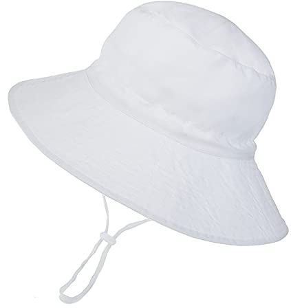 Sombrero de Sol para Bebé Niña Ajustable Gorro Verano de Pescador para Niños ala Ancha Sombrero Bob Protección Solar UPF 50 para Exteriores Natación Playa Piscina (Blanco)