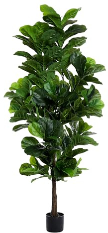 FLOWORLD Fiddle Leaf Fig Tree 6ft Tall Artificial Tree in Plastic Pot Fake Ficus Lyrata Plants with 184 Decorative Fiddle Leaves Faux Fig Trees for Home Office Living Room Decor Indoor Outdoor