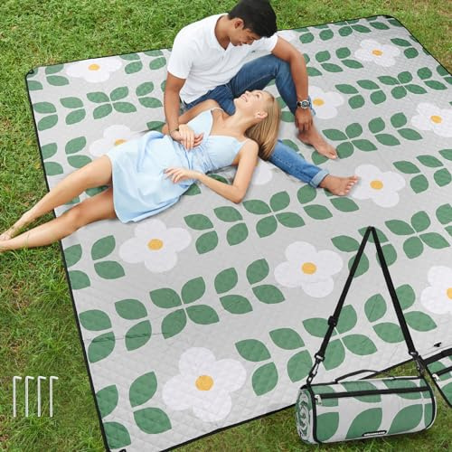 WICKERLAND Couverture de pique-nique extra large – Couverture de plage imperméable, anti-sable avec bandoulière, lavable en machine, couverture d'extérieur avec piquets pour concert sur herbe, parc,