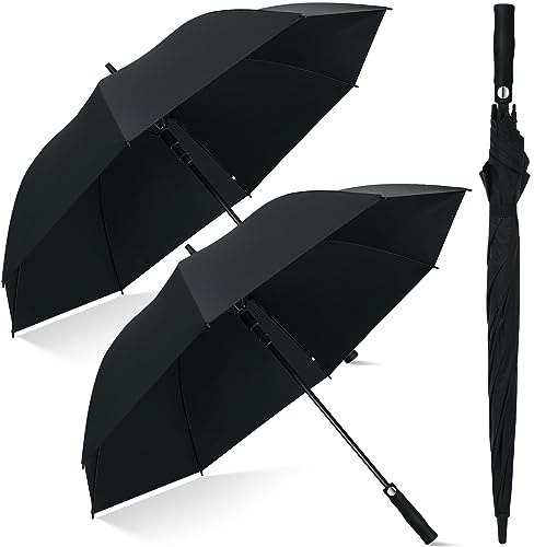 Weewooday 2 Parapluies de Golf Anti-Tempête 120 cm Grande Parapluie d'Ouverture Automatique Parapluie de Sport Parasol de Golf Coupe-Vent Parapluies Cannes Imperméables Anti-UV (Noir)