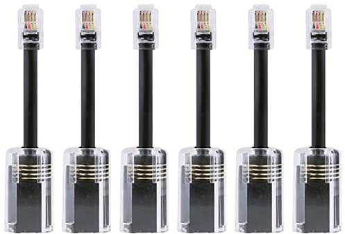 CosyCaya 6 Uds Desenredador de Cable TelefóNico RJ9 4P4C 360 Grados Giratorio Extendido Anti-áNgulo en T Cable de TeléFono Negro Cable Fijo