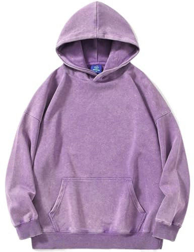 PADOLA Oversize Pullover Felpa Donna in Cotone Lavato Felpe con Cappuccio Manica Lunga Semplice Vintage Y2K Felpe Sportiva(3XL,Viola)