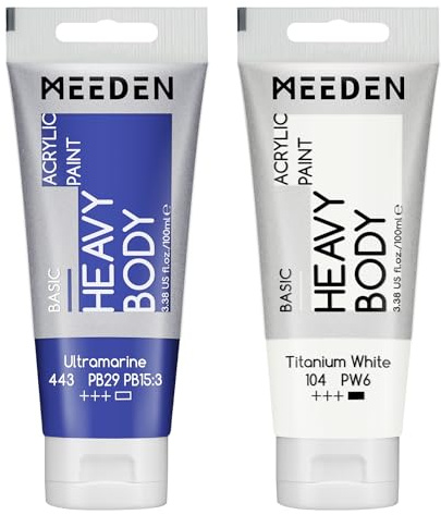 MEEDEN Acrylic Paint Ultramarine Blue: 100ml/3.38oz x 2 with Titanium White | Heavy Body Artist Acrylic Paint Set for Canvas, Wood & Craft, Non-toxic Creamy Art Paint with Titanium White for Mixing