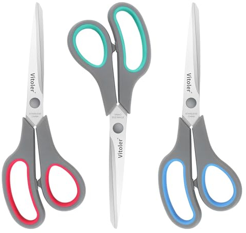 Vitoler Scissors, Heavy Duty Scissors All Purpose Bulk Set of 3-Pack，Sharp Scissor for Office School Craft Sewing Fabric, Right/Left Hand