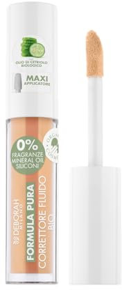 Deborah Correttore Fluido Formula Pura BIO N.02 Beige, 0% Siliconi, Antirughe Borse e Occhiaie, riduce Imperfezioni e Discromie, Finish Luminoso, con Olio di Cetriolo Bio