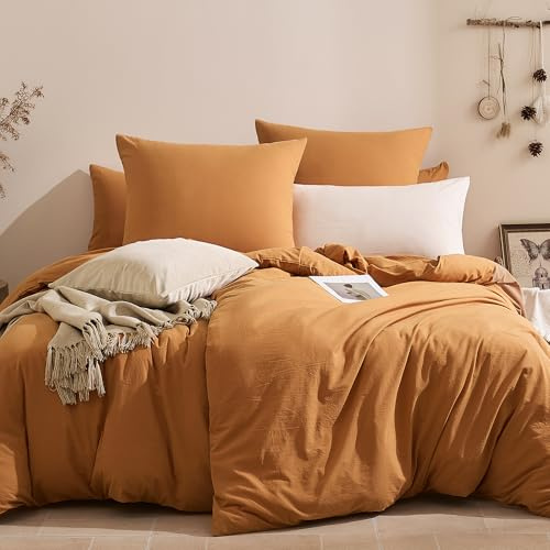 JELLYMONI Bettwäsche 135x200 Baumwolle 4-Teilig Bettwäsche-Sets Orange Oeko-Tex 100% Gewaschene Baumwolle 2 Bettbezüge mit Reißverschluss und 2 Kissenbezüge 80X80 mit Umschlag Weich