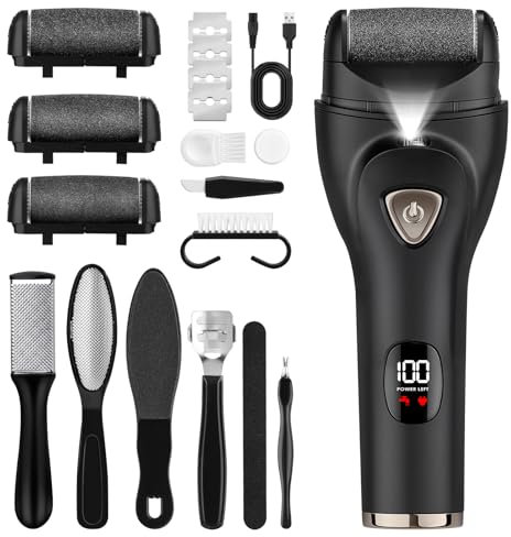 GlasFlength Strumento per pedicure elettrico ricaricabile e impermeabile per eliminare calli e pelle morta con luce a LED nera