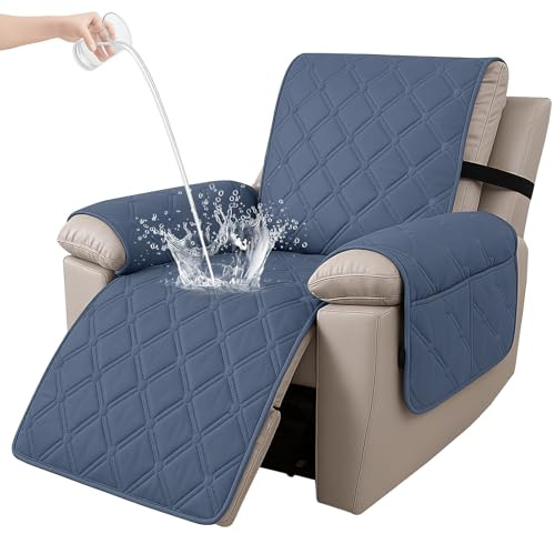 Ystyle Funda Sillon Relax Reclinable 1 Plaza, Funda Butaca Reclinable Impermeable con Banda Elástica, Antimanchas y Antiarañazos, Fundas Lavables para Sillas Reclinables, Azul Gris