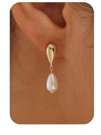 BelleVive Pearl Earrings, 14-Carat Gold Plated, Delicate Pearl Drops, Simple Wedding, Zirconia, Dangling, Charming Studs for Brides, Earrings for Women, Summer and Beach Gifts
