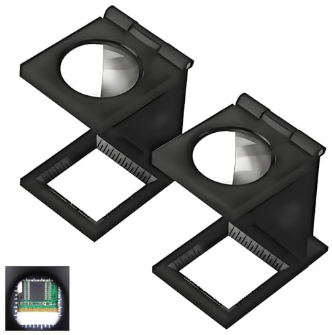 2PCS Loupe De Table Compte-Fils, Mini Loupe Grossissante en Métal avec Échelle, Bijoutier Portable et Pliable Idéale pour Couture, Horlogerie, Artisanat de Précision et Réparations