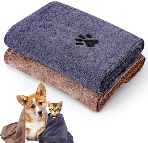 GSrenyu 2 Pack Quick Drying Dog Towel, Large Dog Towels for Drying Dogs, 50 x 100 cm Super Absorbent Microfiber Dog Towels, Soft Pet Bath Towel for Puppies, Cats and Other Pets Bath, Rain, Travel
