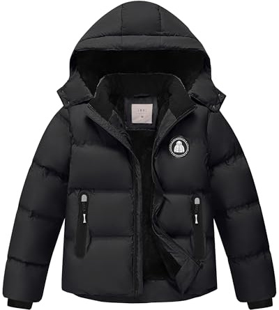 Zoofly Giacca Invernale Bambino con Cappuccio Rimovibile, Cappotti Bambini e Ragazzi con Fodera in Pelliccia Sintetica, Caldo Cappotto Invernale, Nero 152 (L)