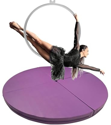 Pole-Dance-matta, rund Aerial Hoop fallskyddsmatta för hemmagymmet – 120/140/150/160/180/200 cm, Pole-Dance och yogafitnessmatta, 3/5 cm tjockt säkerhetsskydd – lila, 120 cm