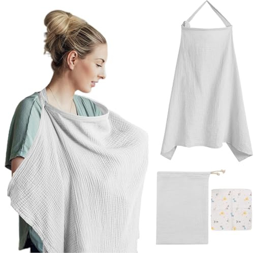 VEGCOO Pañuelo Lactancia Materna,Cubierta de Lactancia Materna,Capa de Lactancia con Correas Ajustables (Gris claro)