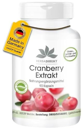 Cranberry Kapseln - 90 Kapseln - Cranberry-Extrakt 25-fach konzentriert - hochdosiert - vegan | HERBADIREKT by Warnke Vitalstoffe - Deutsche Apothekenqualität