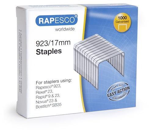 Rapesco 1240 Kraftig Galvaniserad Fintrådsklammer 923/17 mm, Låda med 1000