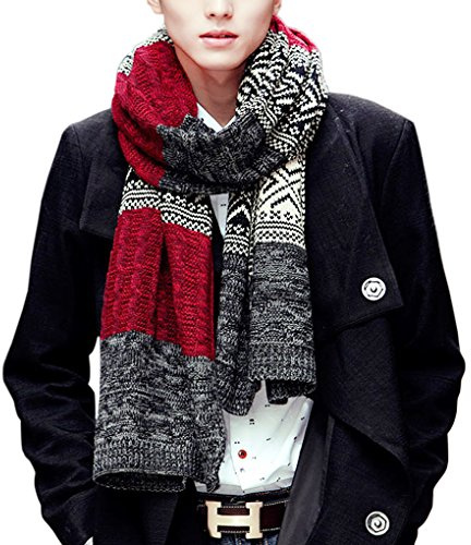 Écharpe Hiver Automne Foulard Chaud en Laine Superbe Echarpe Epaisse Longue Plaid Tressé Tricotage tordu Echarpe Tricoté Sympa Unisexe Châle Multicolore Douce pour Homme Femme-Rouge