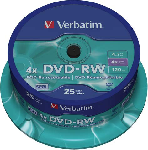 Verbatim - Mandrino per DVD-RW, riscrivibile, 4,7 GB, 120 min, 4 x (25 pezzi), confezione da 25