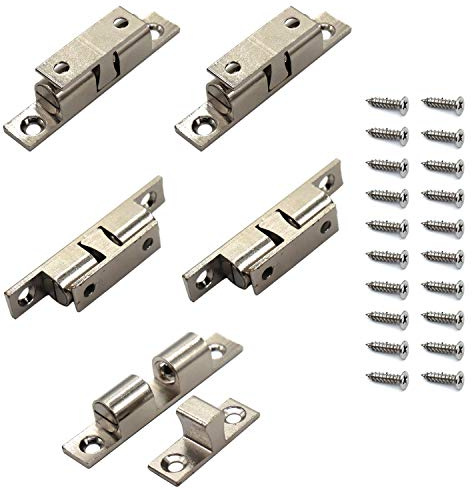 70MM Ball Catch Omitfu Set of 5 Solid Brass Chromium Plated Adjustable Double Ball Tension Roller Catch Latch Hardware Fitting for Cabinet Closet Furniture Door with Screws