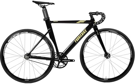 FabricBike AERO - Fixed Gear Bicicletta, Single Speed Fixie Completa mozzo, Telaio in Alluminio e Forcella in carbonio, Ruote 28, 5 Colori, 7.95 kg (Taglia M) (Glossy Black & Gold, M-54cm)