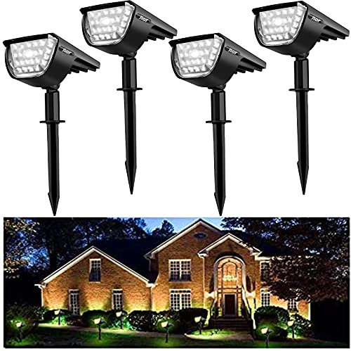 Jior Lot de 4 Lampe Solaire Exterieur,32 LED Eclairage Exterieur Solaire Etanche IP67 Applique 3 modes, Réglable 180° Spot Solaire Exterieur pour Jardin, Cour, Allée, Chemin, Trottoir, Terrasse blanc