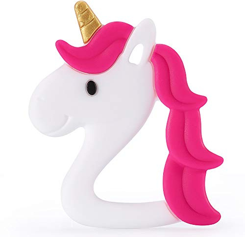 PREMYO Anneau de Dentition Bébé en Silicone - Facile à Saisir Sans BPA - Calme Apaise Douleurs Licorne Rouge