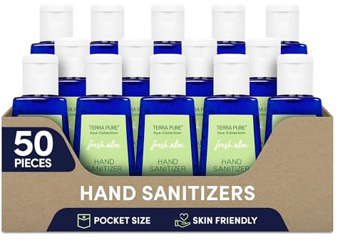 Terra Pure Hand Sanitizer Gel, 1 oz 50 Pack, Alcohol Free Silver Citrate Formula with Aloe Vera and Vitamin E, Non Drying Bulk Travel Size for Hotels, Gyms, Schools, Offices, Events